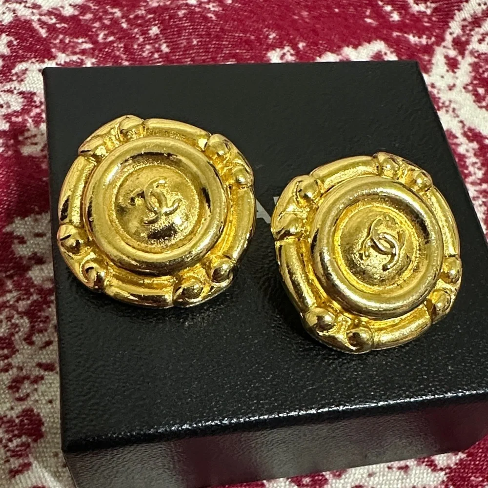 Chanel Gold-Tone Button Earrings